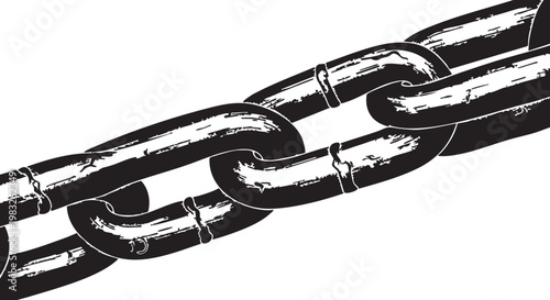 Close up of a black chain link on a white background illustrating strength and connection