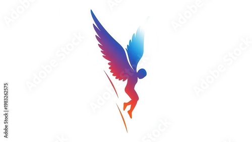 Vibrant gradient winged human silhouette representing freedom, aspiration, and dynamic upward motion