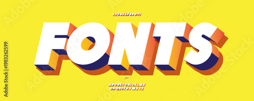 Fonts 3d bold line style for fest, festival, party poster, flyer, t shirt, decoration, card, printing on fabric, sale banner, industrial. Cool typeface vector