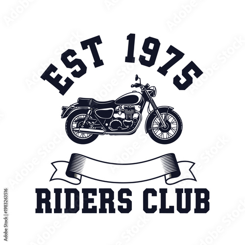 Riders Club logo with vintage motorcycle and banner tshirt design