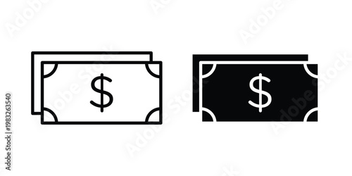 Cash icon Flat and linear stroke vector design isolated illustration.