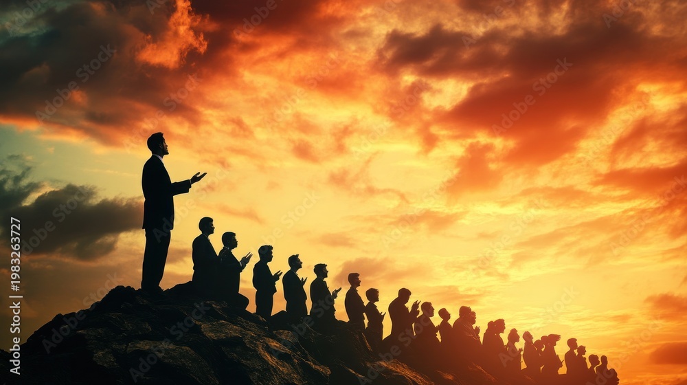 Fototapeta premium People silhouetted at sunset