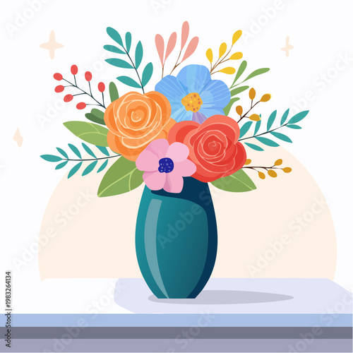 Moderner Blumenstrauß in Vase auf Tisch