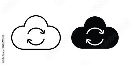 Cloud sync icon Flat and linear stroke vector design isolated illustration.