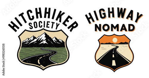 Travel badges for hitchhiker and highway nomad adventures tshirt design