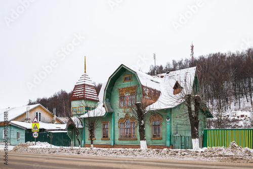 Wooden house at winter street