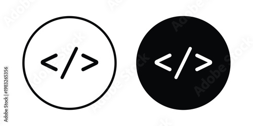 Code icon Flat and linear stroke vector design isolated illustration.