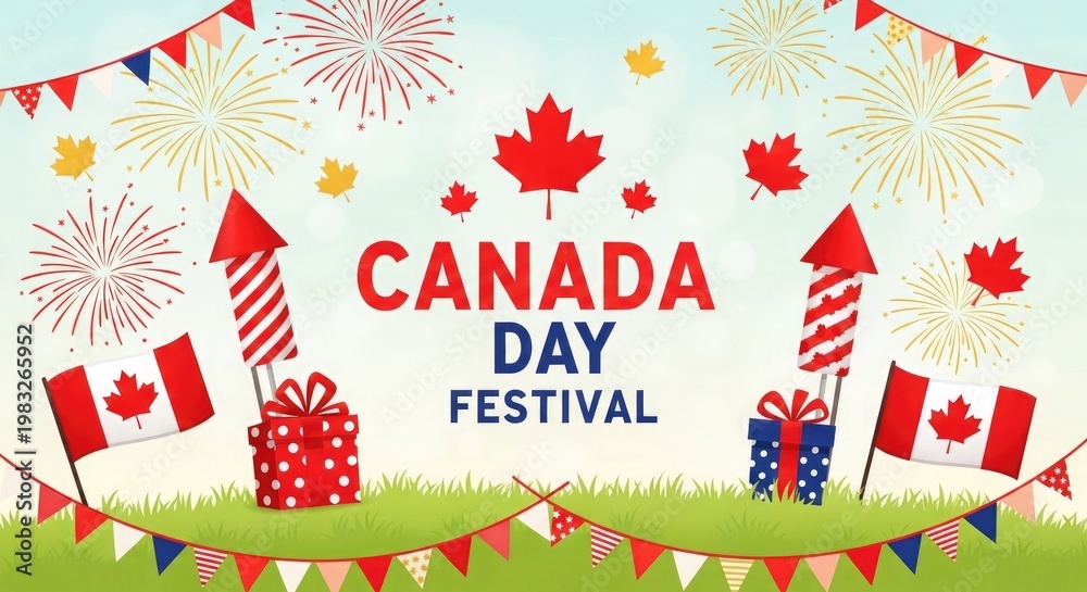 Obraz premium Canada day festival celebration fireworks flags and festive decorations