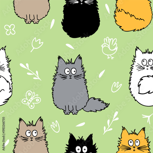 Seamless Pattern with Funny Maine Coon Cats