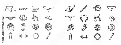 Bicycle parts arranged as modular component icon set