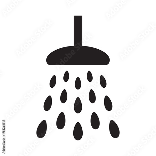 Simple black silhouette of a showerhead with water droplets falling
