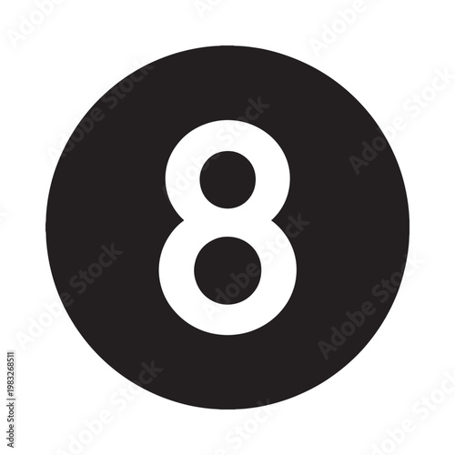 A black eight ball with a white number eight prominently displayed