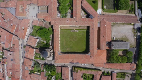 Aerial View of Historic Monastery Complex with Central Courtyard