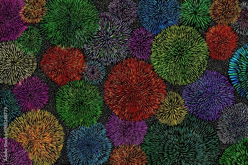 Colorful Fireworks Celebrate Night Sky in Abstract Design