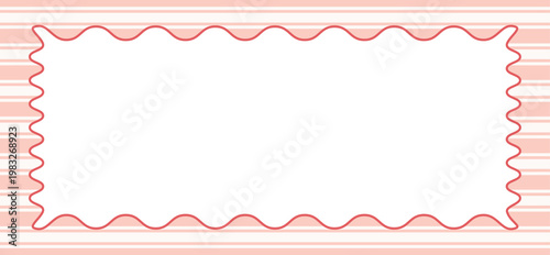 A charming decorative frame with a wavy scalloped border set against a background of soft pink and white horizontal stripes. The central area of the frame is white providing a clean space for text