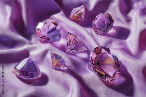 Colorful Purple Gemstones Shine on Luxurious Fabric Background