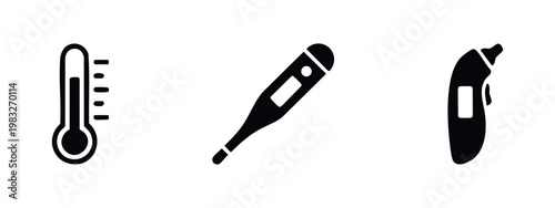 Thermometer Icons: Various Thermometers for Measuring Temperature (Fever, Weather)