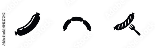 Sausage Icons: Different Sausages and Preparation Methods (Grilled, Links, Cooking)