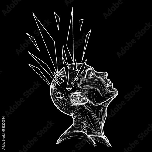 Abstract Illustration of a Shattering Human Head.