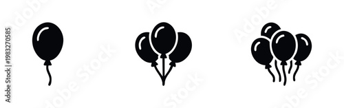 Three black silhouette icons of balloons in varying quantities.