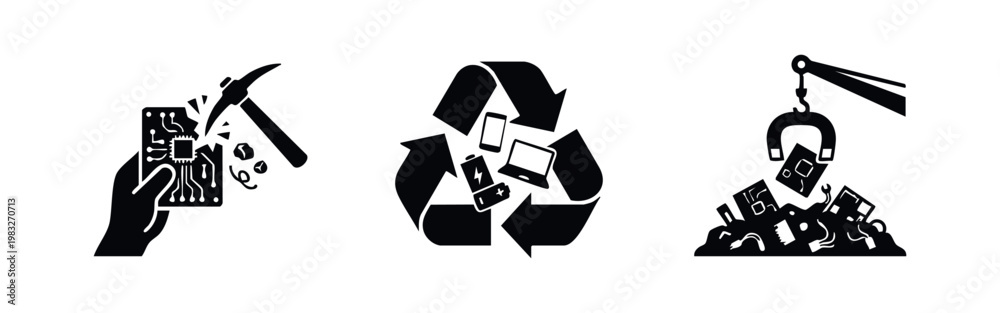 Obraz premium Icons related to electronics, recycling, and e-waste.