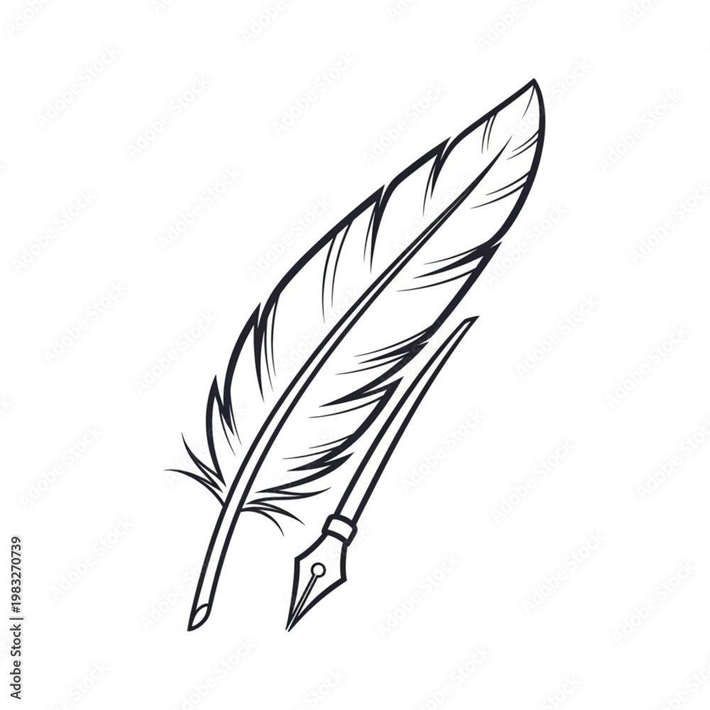 Obraz premium Quill Pen Illustration with Feather Detail.