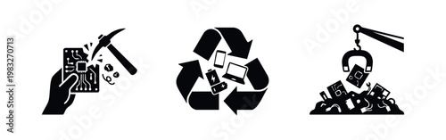 Icons related to electronics, recycling, and e-waste.