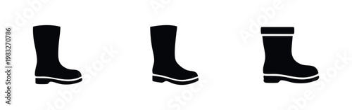 Three black silhouette icons of different styles of boots.