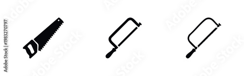 Three black silhouette icons of saws for woodworking and construction.