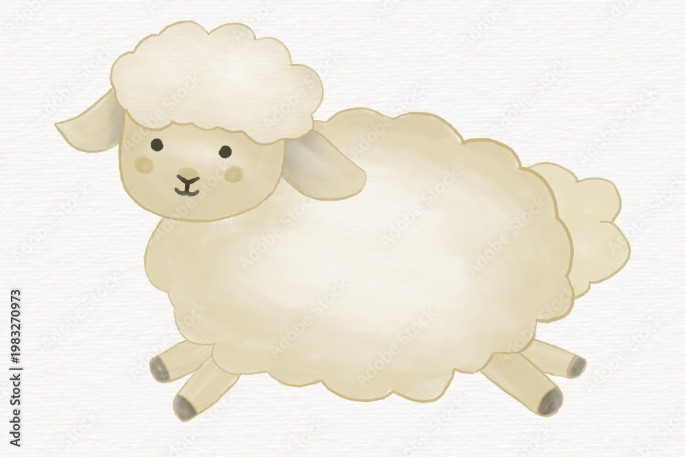 Obraz premium Cute Sheep Watercolor Clipart Hand Drawn Farm Animal Illustration On White Paper. Eid Al Adha Animal Qurban