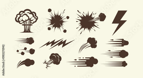Retro Vector Comic Action Element Collection Featuring Explosions Lightning Speed Lines and Smoke