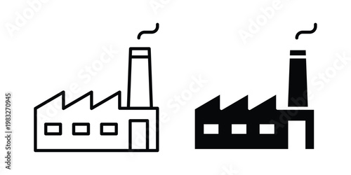 Factory icon Flat and linear stroke vector design isolated illustration.