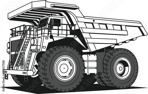 Mining dump truck vector heavy haul vehicle industrial construction equipment side view illustrationMining dump truck vector heavy haul vehicle industrial construction equipment side view illustration