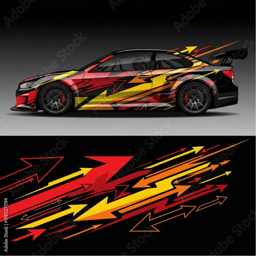 Racing Car with Vibrant Colorful Graphics Design.