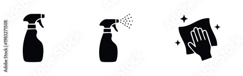 Icon Set: Cleaning Supplies and Wiping Action