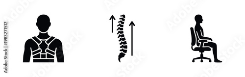 Icon Set: Posture Correction, Spine, and Seated Person