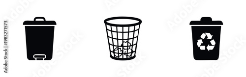 Icon Set: Trash Cans and Recycling Symbol