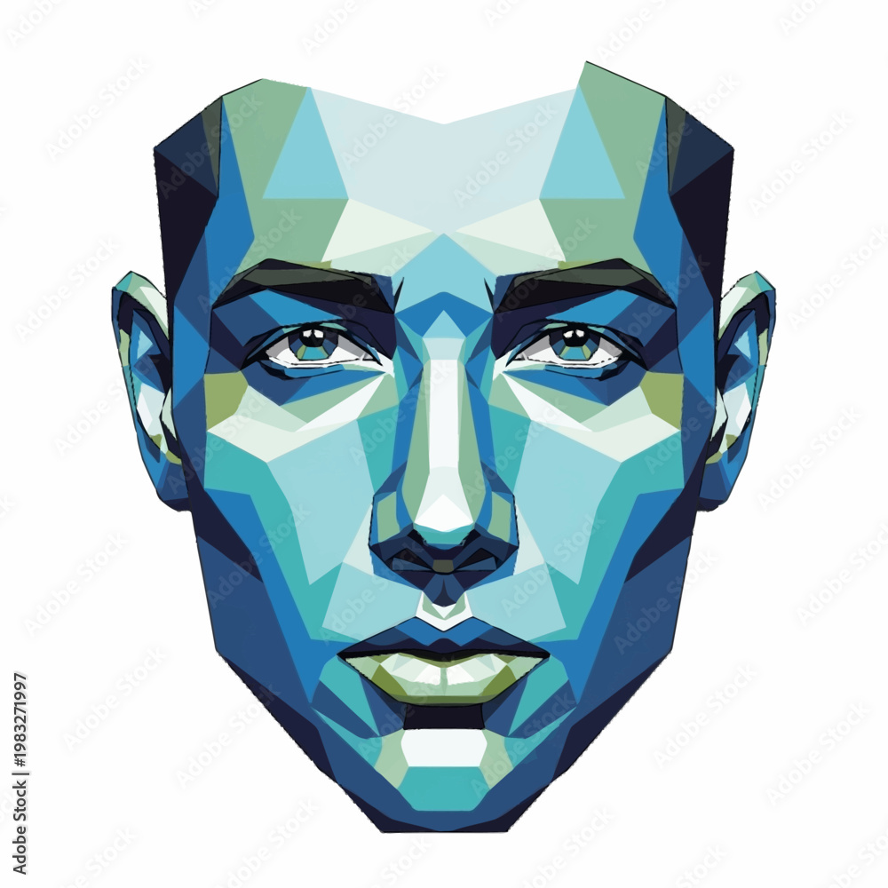 Valokuva Geometric Human Face Abstract Digital Art Portrait.
