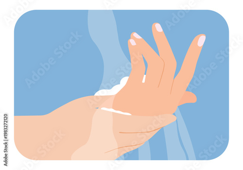 Washing hands with soap and water for hygiene before wearing contact lenses.