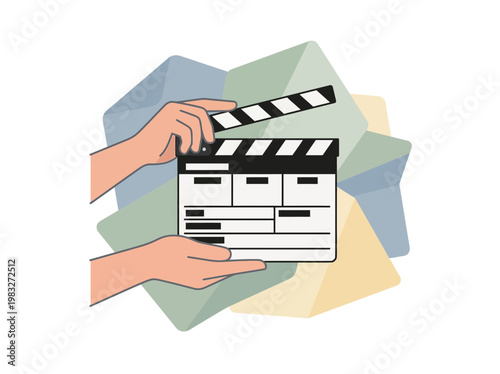Hand Holding a Clapboard with Colorful Background Signifying Film Making and Video Production
