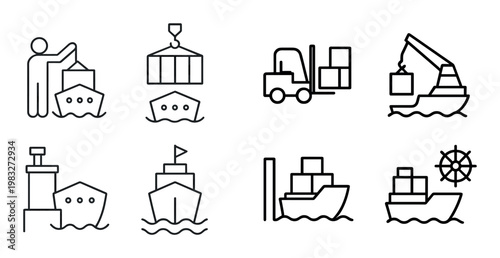 Cargo vessels loading and unloading at port