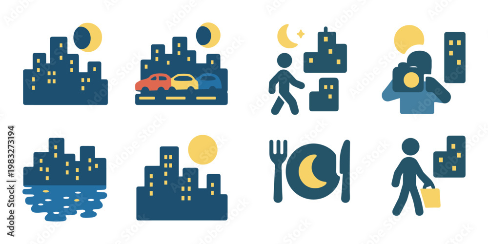 Obraz premium City skyline and urban activity icons set