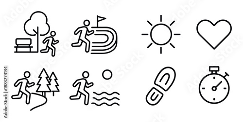 People running and exercising with outdoor icons