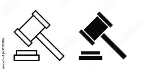 Gavel icon Flat and linear stroke vector design isolated illustration.