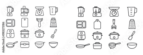 Kitchen utensil icons arranged in neat grid layout