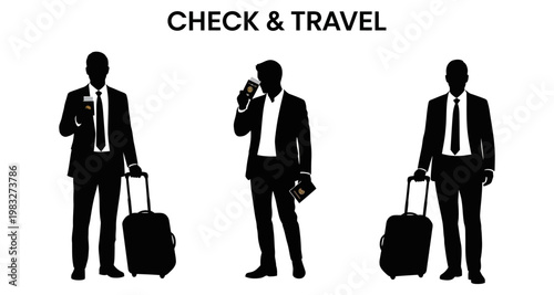 Business Travelers with Luggage and Passports Checking In During Travel