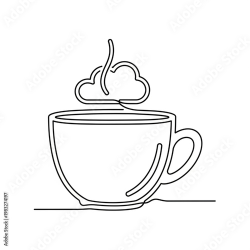 Simple Line Drawing of Coffee Cup.