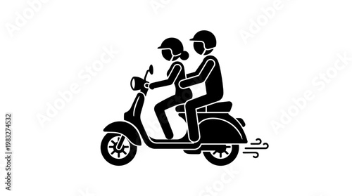 Couple Riding a Scooter in Black and White
