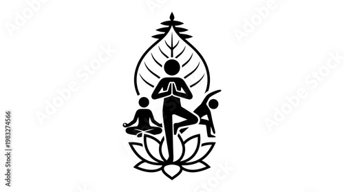 Yoga and Wellness Symbol with Lotus and Leaf