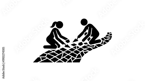 People Working Together to Arrange Mosaic Tiles